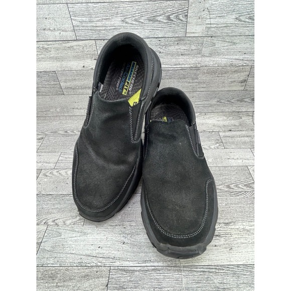 Skechers Relaxed Fit Men Size 10.5 Black Leather Slip‎ On Shoes 204480 Goodyear main image 6